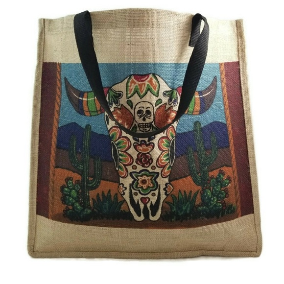 El Paso Saddleblanket Jute Southwest Tote Bag - Picture 4 of 7